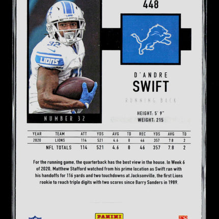 2021 Panini Chronicles Score Football D'Andre Swift #448 RC