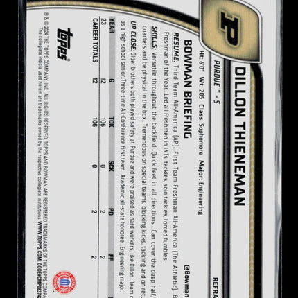 2024 Bowman Chrome University Dillon Thieneman #62 Refractor