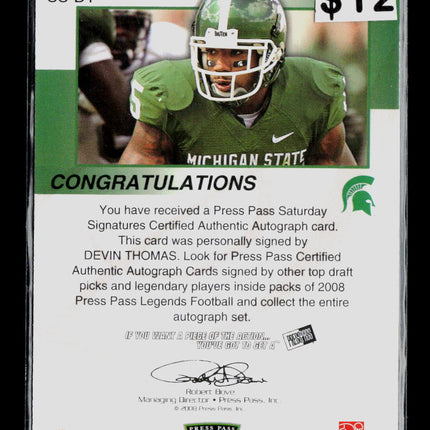 2008 Press Pass Legends Saturday Signatures Devin Thomas #SS-DT Auto