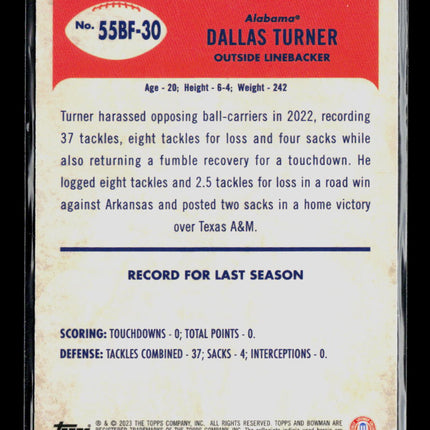 2023 Bowman Chrome University Dallas Turner #55BF-30