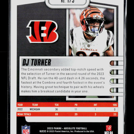 2023 Panini Absolute Football DJ Turner #175 RC