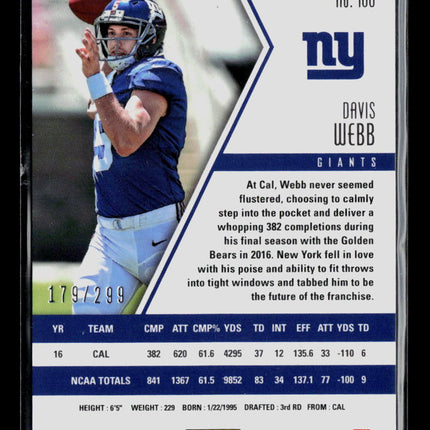 2017 Panini Phoenix Football Davis Webb #106 RC 179/299