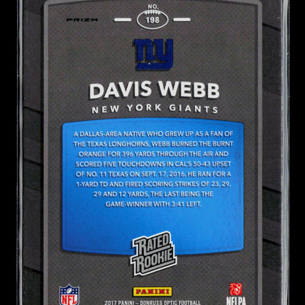 2017 Panini Donruss Optic Davis Webb #198 Pink