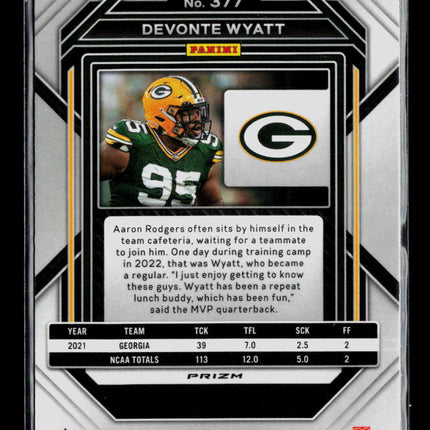2023 Panini Prizm Football Devonte Wyatt #377 RC Silver