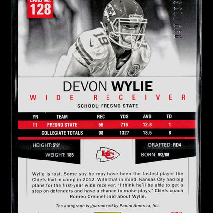 2012 Panini Absolute Football Spectrum Devon Wylie #128 /299 Auto
