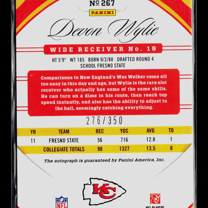 2012 Panini Certified New Generation Devon Wylie #267 276/350 Auto