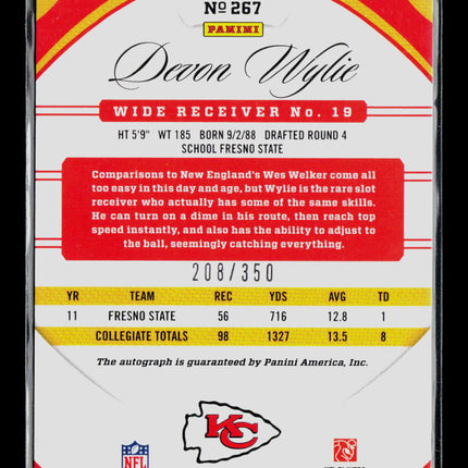 2012 Panini Certified New Generation Devon Wylie #267 208/350 Auto