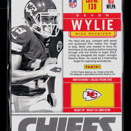 2012 Panini Contenders Devon Wylie #130 Auto