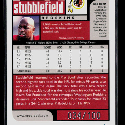 1998 Upper Deck Choice Dana Stubblefield #435 Prime Reserve /100