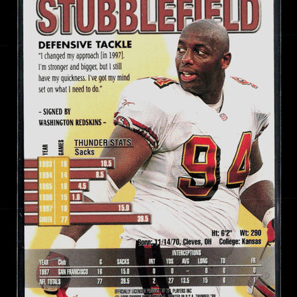 1998 SkyBox Thunder Dana Stubblefield #117 Rave /150
