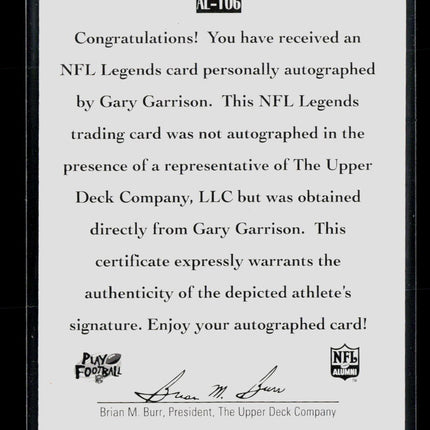 1997 Upper Deck NFL Legends Gary Garrison #AL-106 Auto