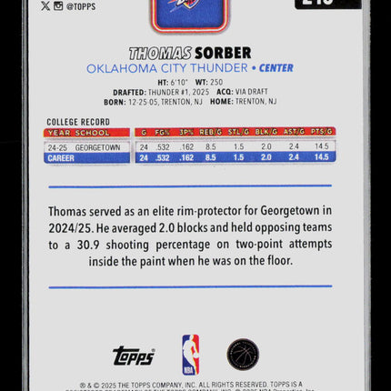 2025 Topps Thomas Sorber #215 RC 08/25 Wood