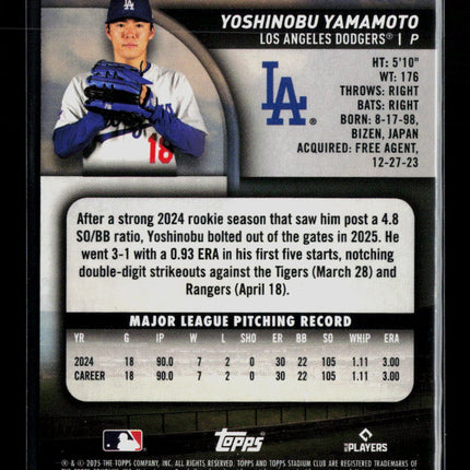 2025 Topps Stadium Club Yoshinobu Yamamoto #184 Black & White