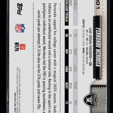 2026 Topps Fernando Mendoza #301 RC Blue White Walmart Exclusive