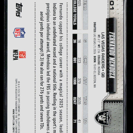 2026 Topps Fernando Mendoza #301 RC Crackle