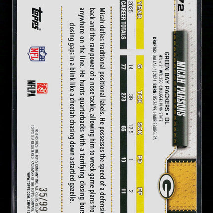 2026 Topps Micah Parsons #72 35/99 Blue Green