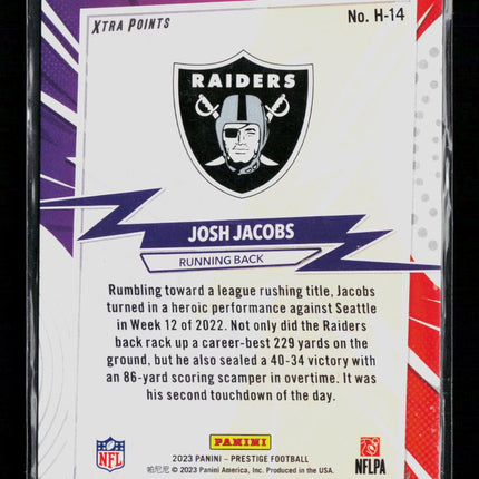 2023 Panini Prestige Heroes Josh Jacobs #H-14 Xtra Points Blue /249
