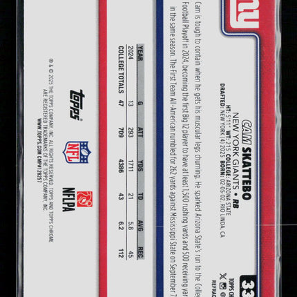 2025 Topps Chrome Cam Skattebo #331 Refractor RC