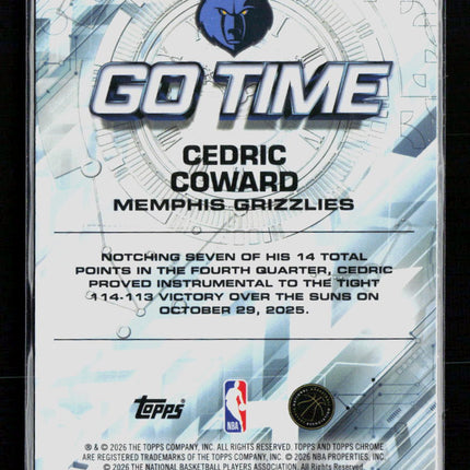 2026 Topps Chrome Go Time Cedric Coward #GT-14 RC 079/199 Teal