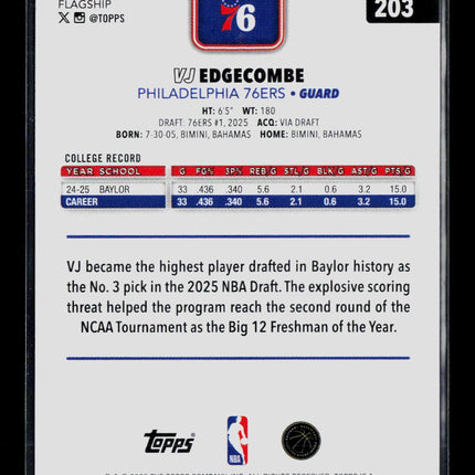 2025 Topps VJ Edgecombe #203 RC Team Border
