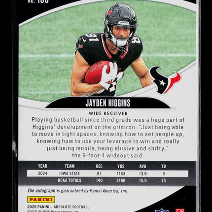 2025 Panini Absolute Football Jayden Higgins #138 22/50 Auto