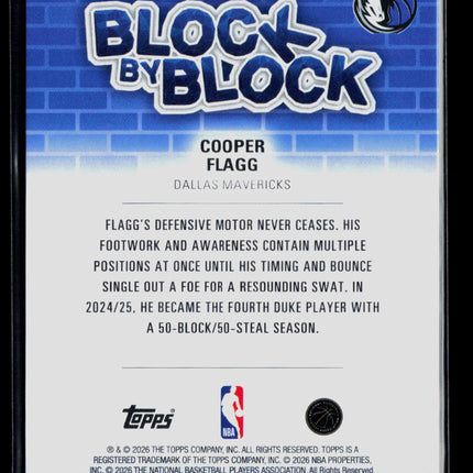 2026 Topps NBA Hoops Block by Block Cooper Flagg #BYB-1 RC