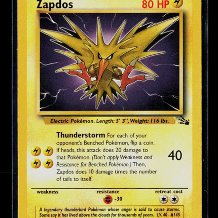 Pokemon 1999 Fossil Zapdos #30/62