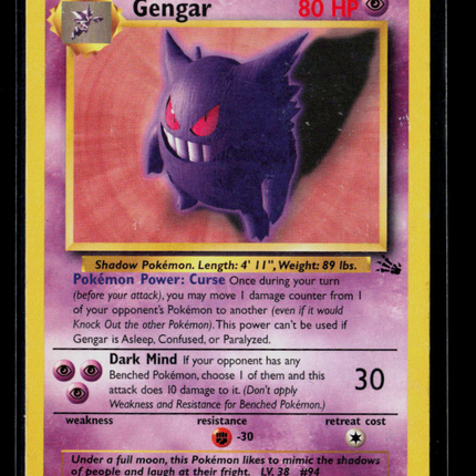 Pokemon 1999 Fossil Gengar #20/62
