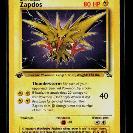 Pokemon 1999 Fossil Zapdos 1st Edition #30/62