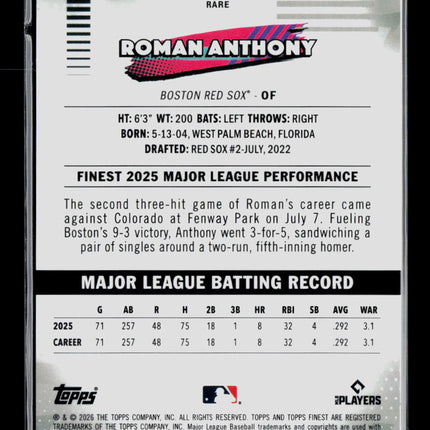2026 Topps Finest Roman Anthony #206 Rare Orange RC 24/25