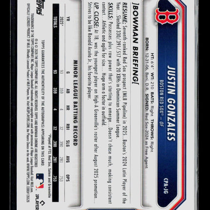 2026 Bowman Chrome Justin Gonzales #CPA-JG Auto