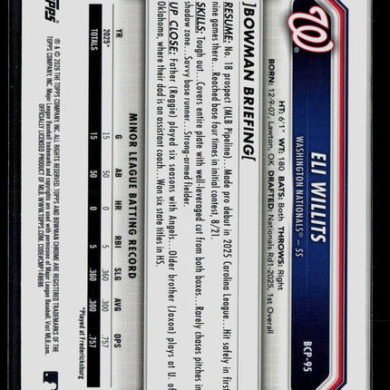 2026 Bowman Chrome Eli Willits #BCP-95 Rose Gold Mojo Refractor 108/275