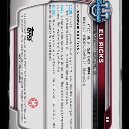 2022 Bowman University Eli Ricks #28
