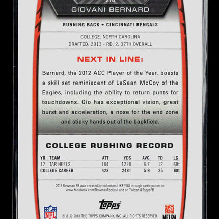 2013 Bowman Giovani Bernard #210 RC