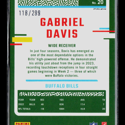 2023 Panini Donruss Optic Gabriel Davis #20 Light Blue 118/299