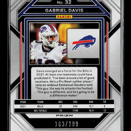2023 Panini Prizm Football Gabriel Davis #32 Blue Wave 163/199