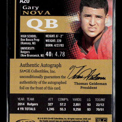 2015 SAGE HIT Gary Nova #A20 Auto