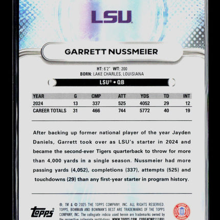 2025 Bowman University Best Garrett Nussmeier #59 134/250 yellow