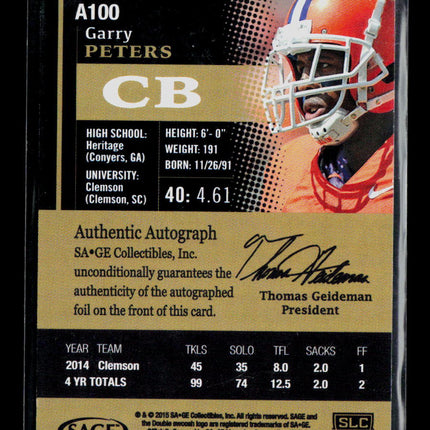 2015 SAGE HIT Garry Peters #A100 Auto