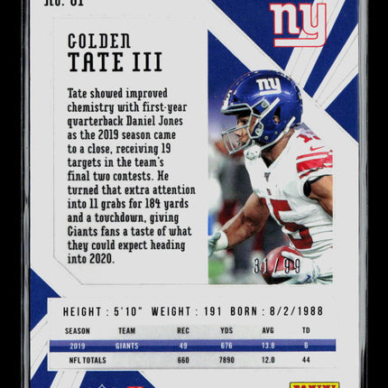 2020 Panini Phoenix Football Golden Tate III #81 31/99 orange