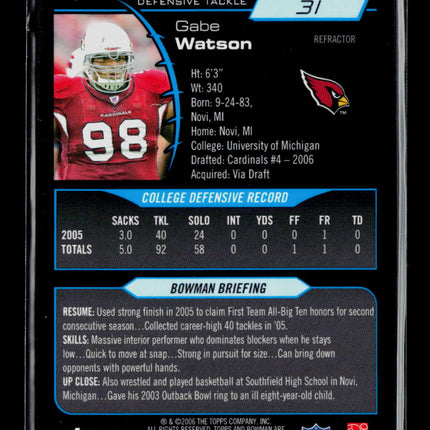2006 Bowman Chrome Gabe Watson #31 Refractor