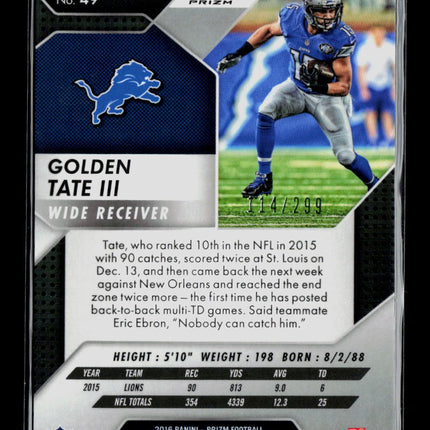 2016 Panini Prizm Golden Tate III #49 Orange 114/299