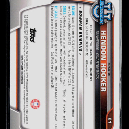 2022 Bowman University Hendon Hooker #21 Refractor