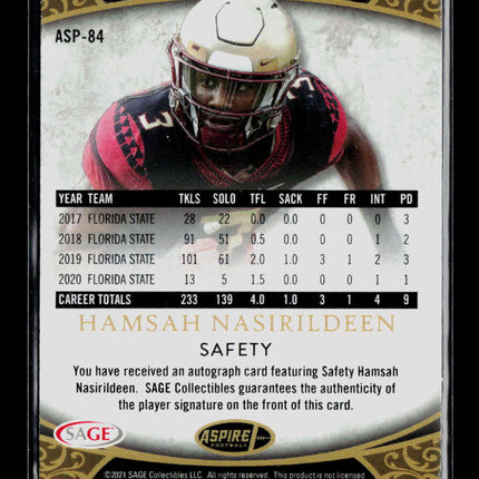 2021 SAGE Aspire Hamsah Nasirildeen #ASP-84 Auto