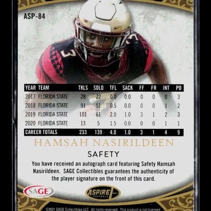 2021 SAGE Aspire Hamsah Nasirildeen #ASP-84 Auto