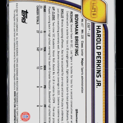 2024 Bowman Chrome University Harold Perkins Jr. #194 Blue Speckle /175