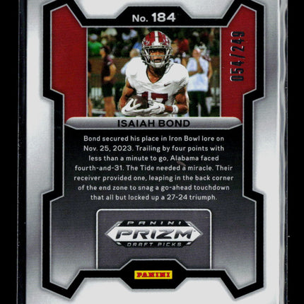 2024 Panini Prizm Draft Picks Isaiah Bond #184 Blue 054/249