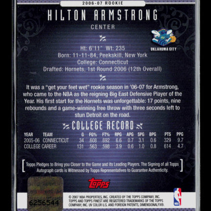 2007 Topps Finest Hilton Armstrong #59 Refractor Auto