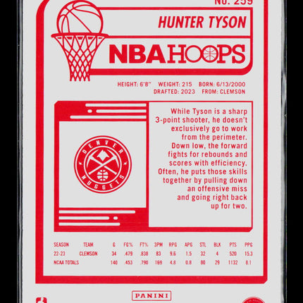 2023 Panini Hoops Hunter Tyson #259 RC