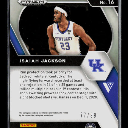 2021 Panini Prizm Draft Picks Isaiah Jackson #16 Blue Cracked Ice RC 77/99